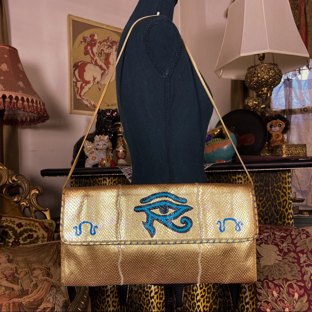 Vintage Gold Custom Egyptian Cleopatra Print Carlos Falchi Bag Purse